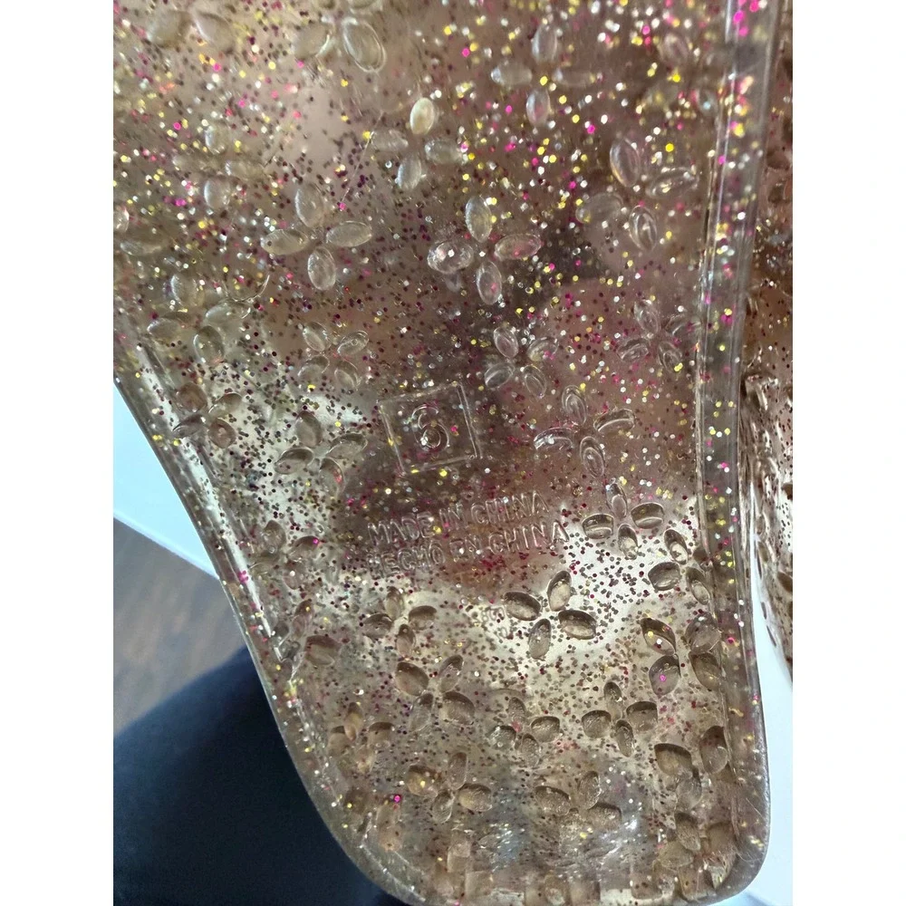 Girls Jelly Mary Jane Flats Glitter Floral Cutout Sparkle Shoes Size 6